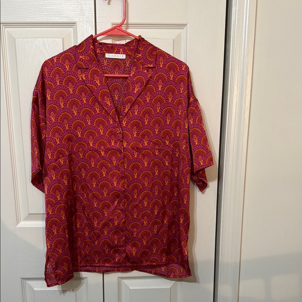 Karlie Red and Yellow Button Down Shirt